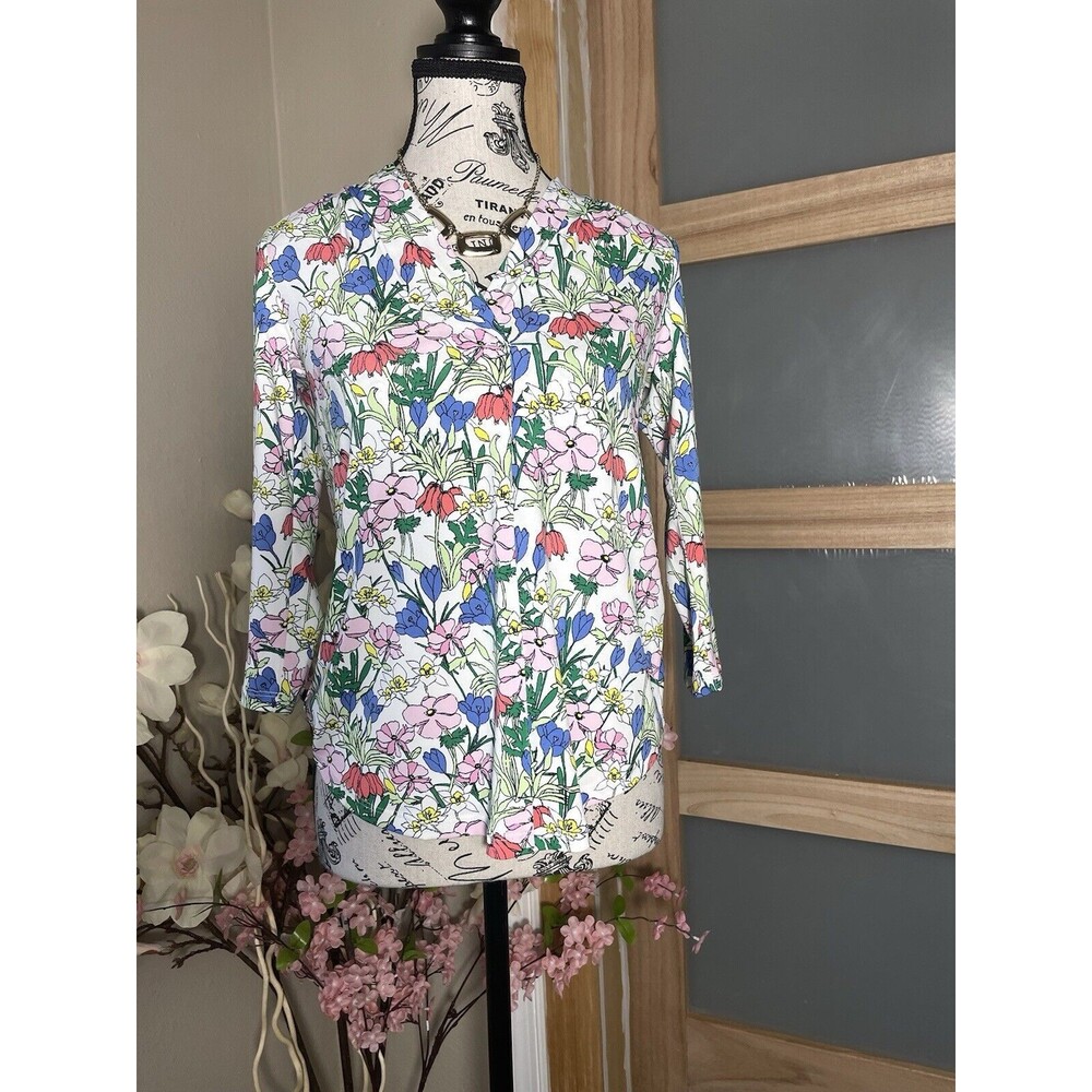 Charter Club Size PXXS Floral Tunic Top Blouse 3/4 Sleeve Pullover Jersey Knit